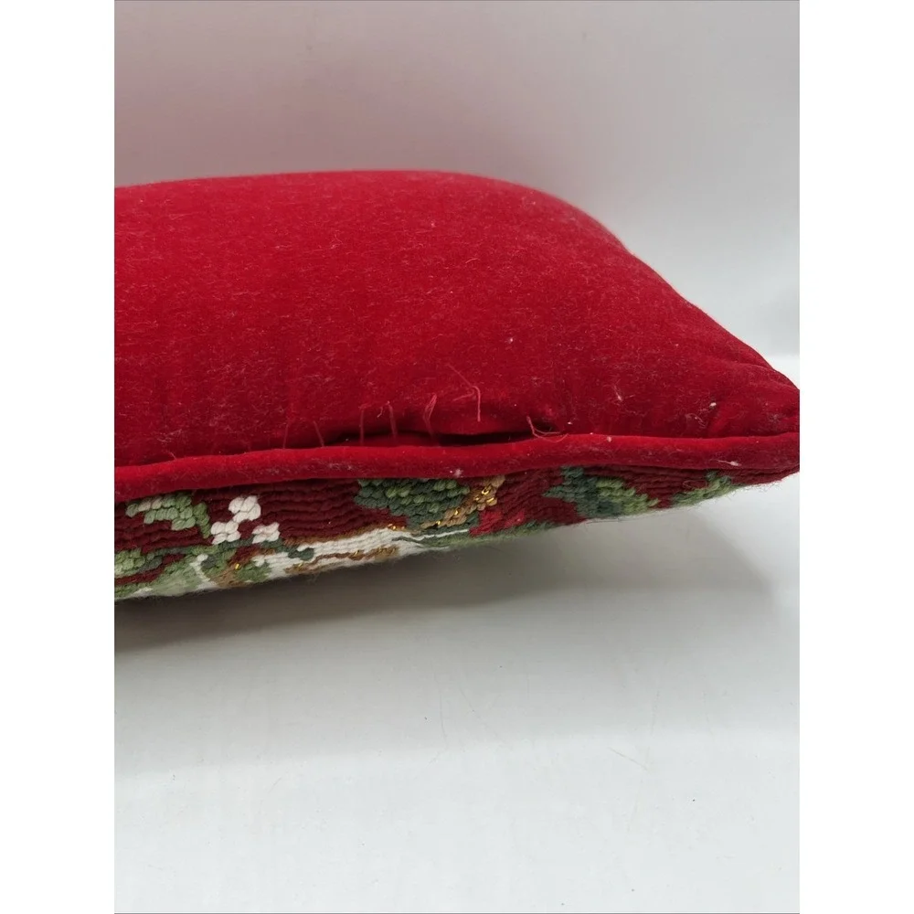 Small Needlepoint Pillow Your Friendship Is A Gift Red Velvet Back 12in x 8in